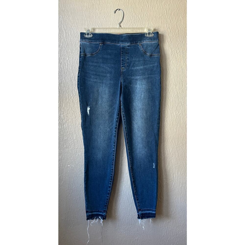 Spanx Women's Distressed Ankle Skinny Denim Jeans Jeggins Blue Mid Rise Size XL